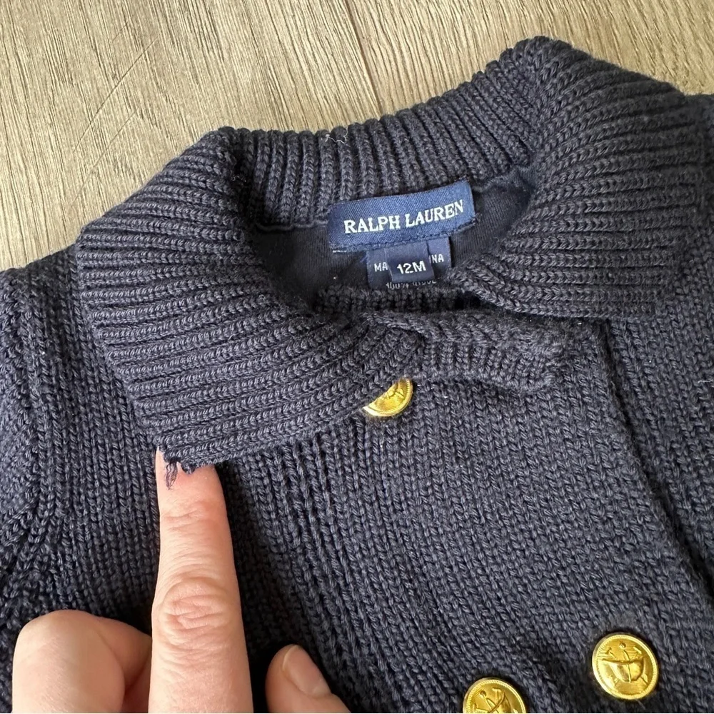 RALPH LAUREN 100% Wool Baby Cardigan Sweater Jacket Navy 12 Months